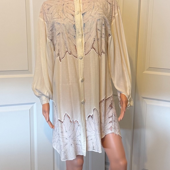 Cream Button-Up Embroidered Tunic - Picture 4 of 12